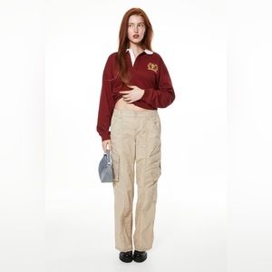 H&M tan cargo canvas wide leg pants